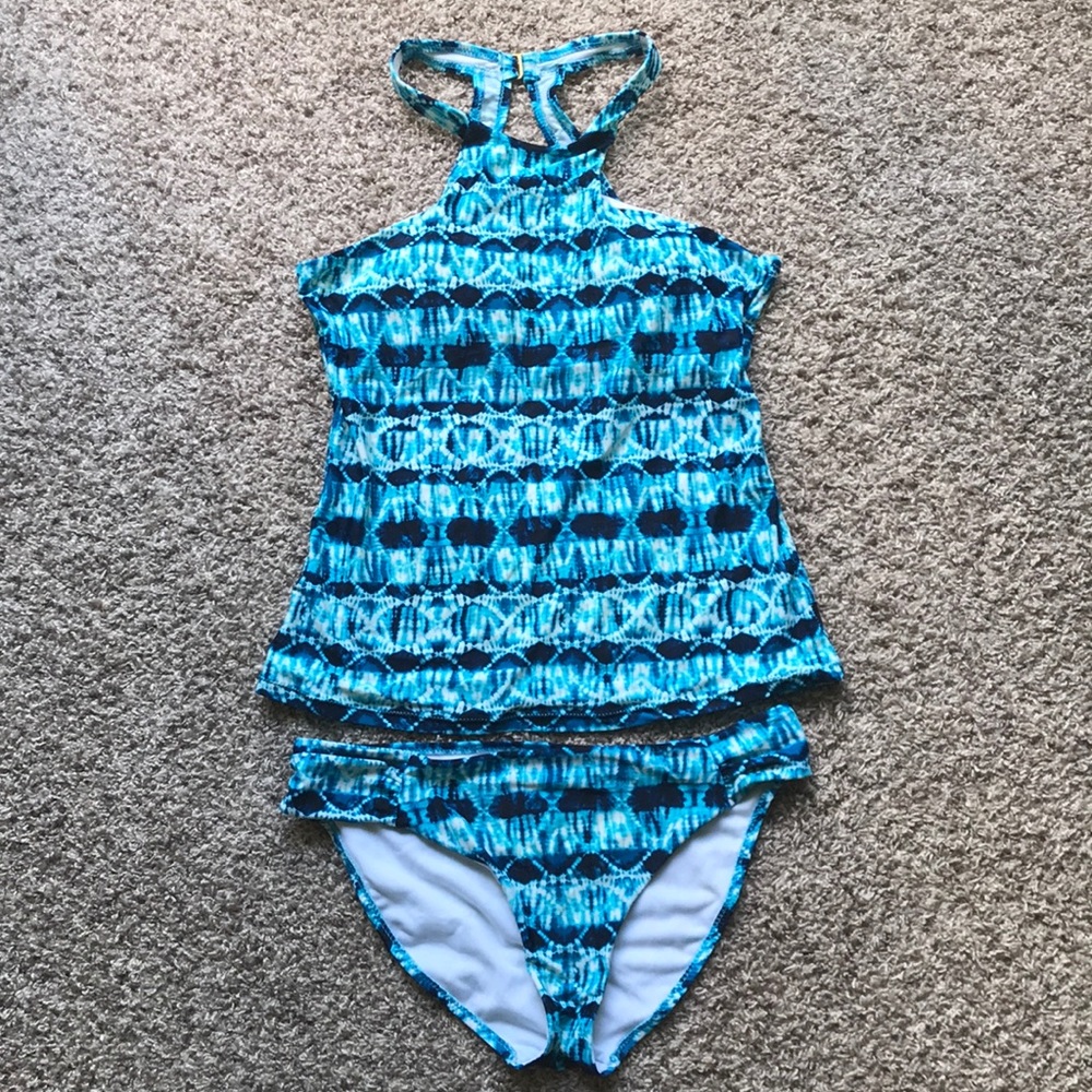 Blue tie dye tankini